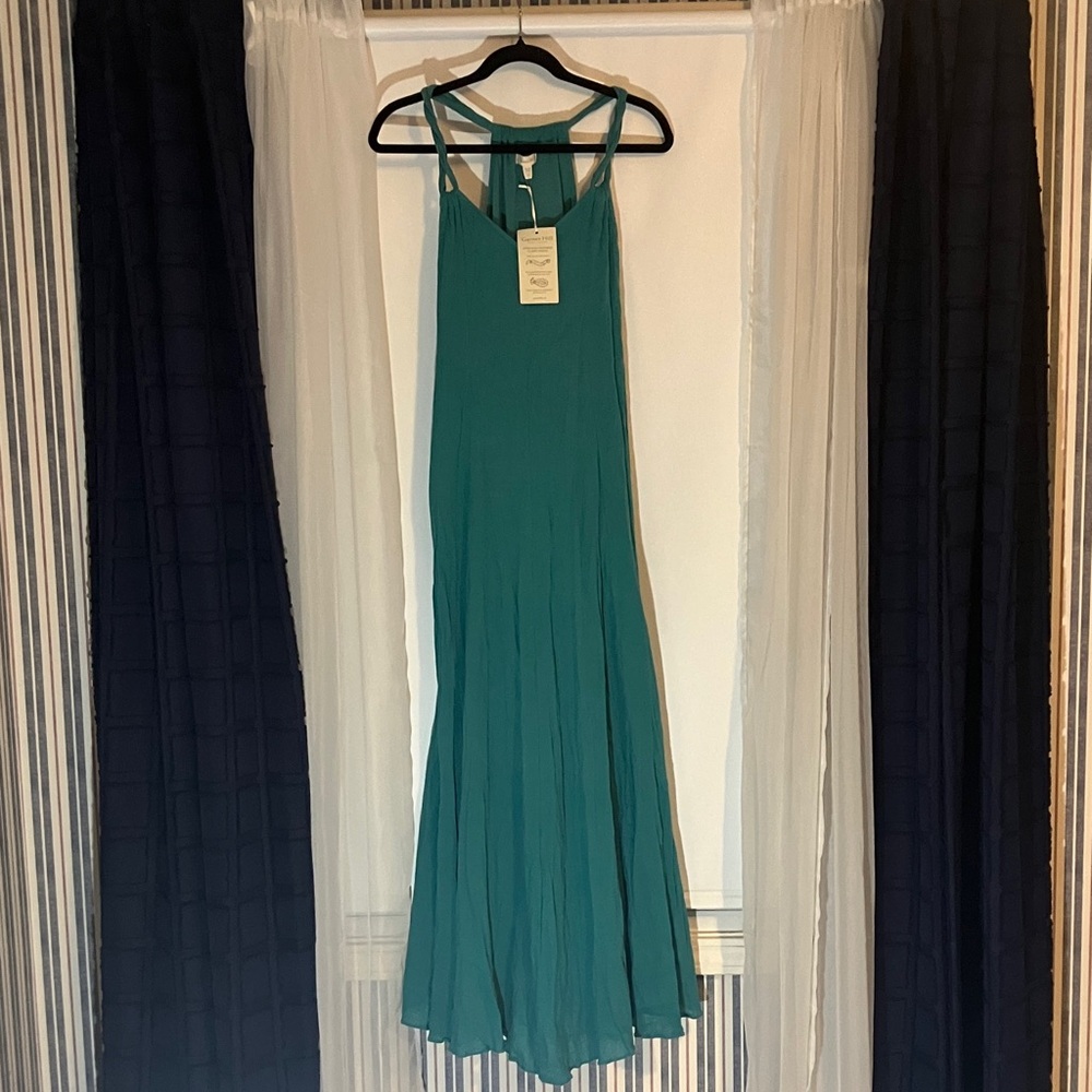 Garnet Hill Elegant Teal Lined Maxi Dress
